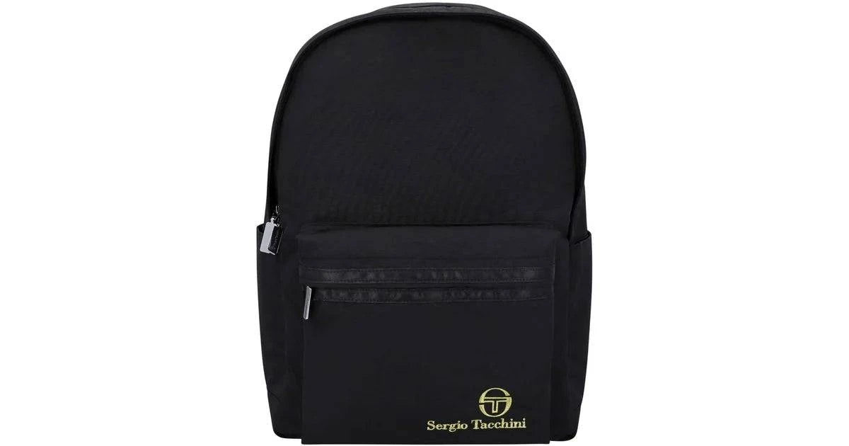 Black Sergio Tacchini Geo backpack with adjustable straps and logo detailing, ideal for stylish everyday use.