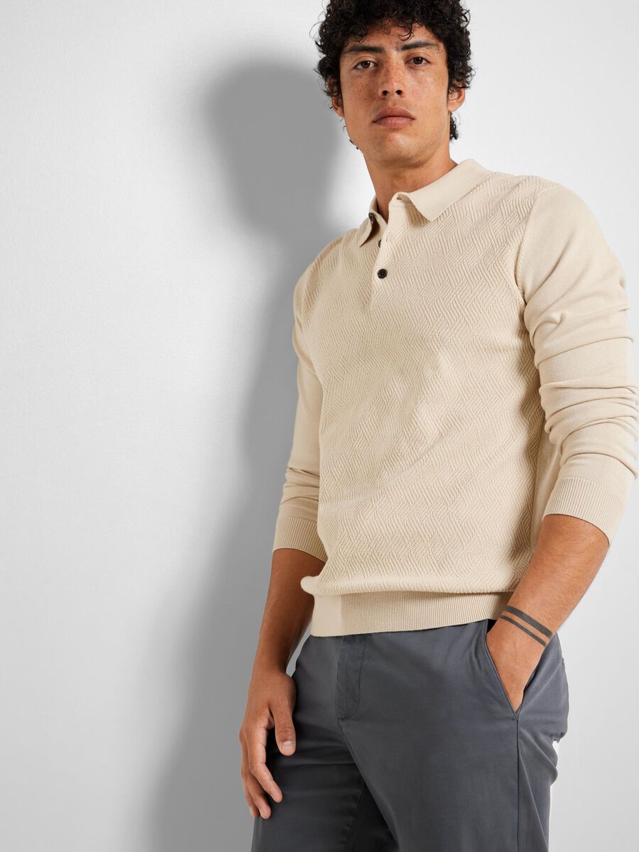 Selected Homme Corner LS Knit Polo In Oatmeal - RD1 Clothing
