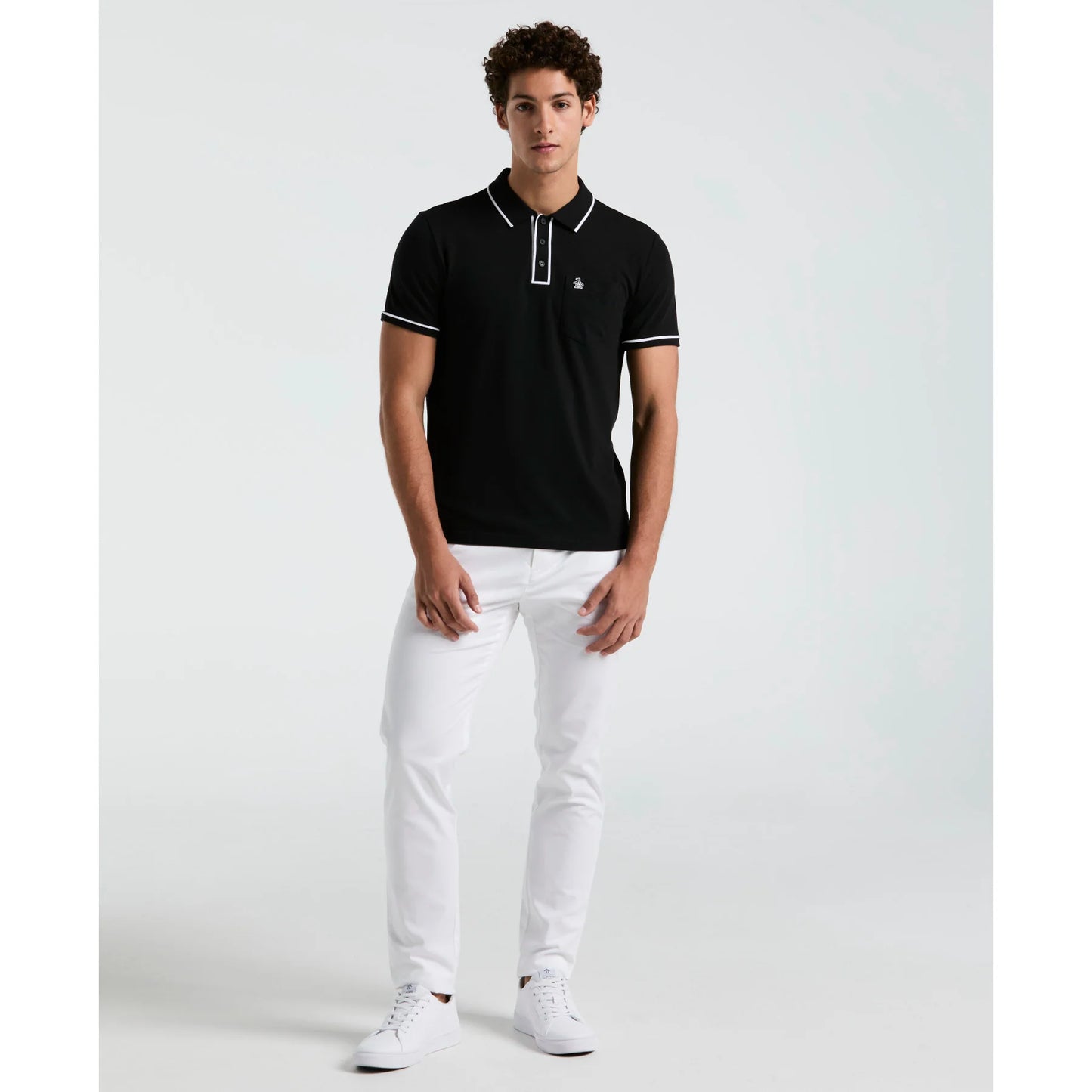 Original Penguin Earl Pique Polo Shirt in True Black, featuring a classic polo collar and textured pique fabric.