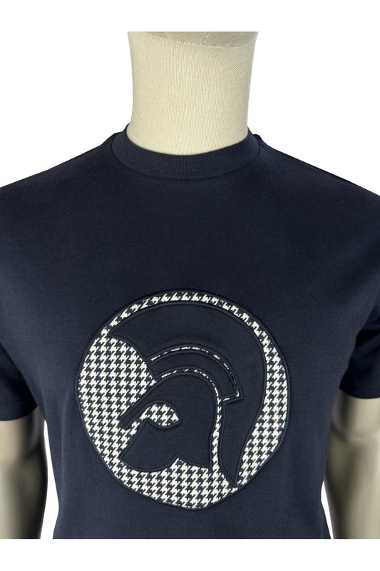 Trojan Applique Houndstooth Jacquard Tee Navy