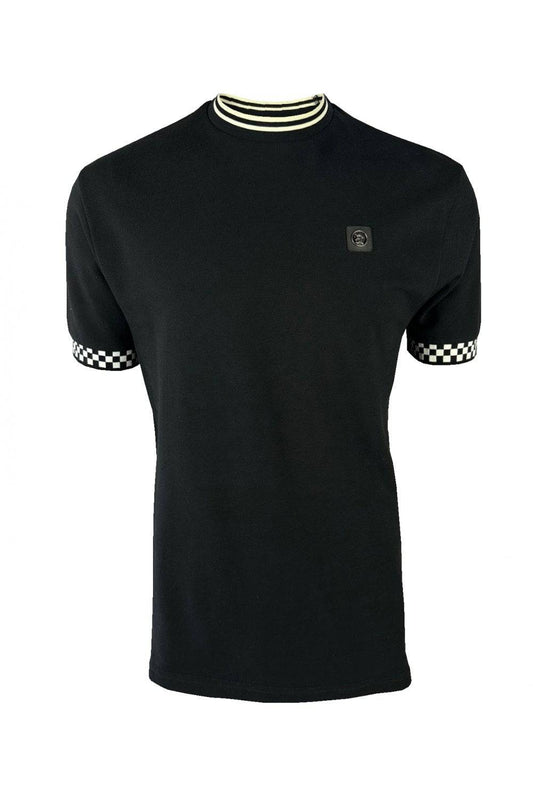 Trojan Chequerboard Trim T-Shirt Black - RD1 Clothing