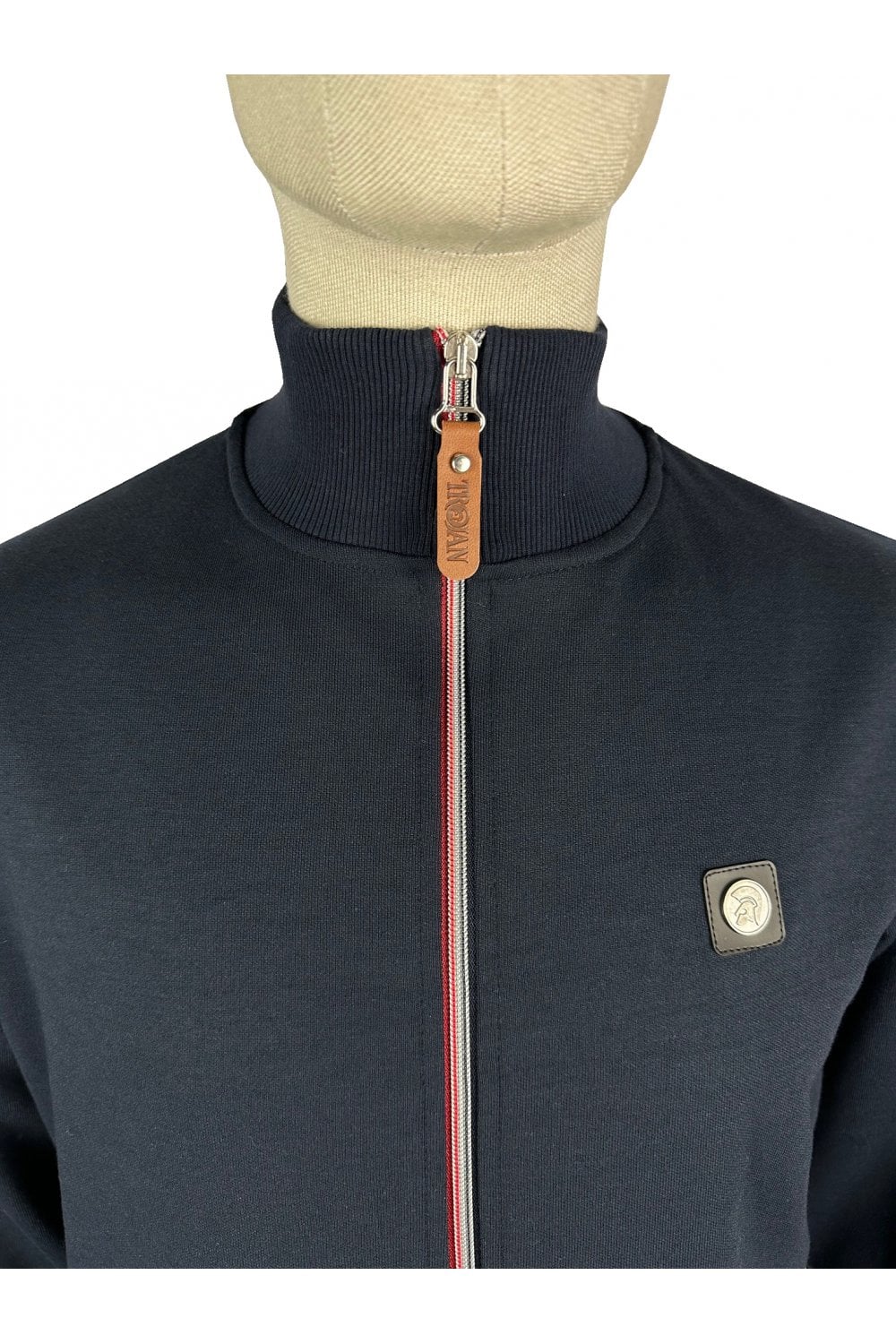 Trojan Chrome Zip Plain Track Top in Navy