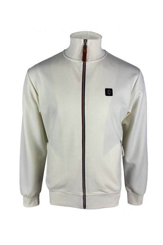 Trojan Chrome Zip Plain Track Top in Ecru