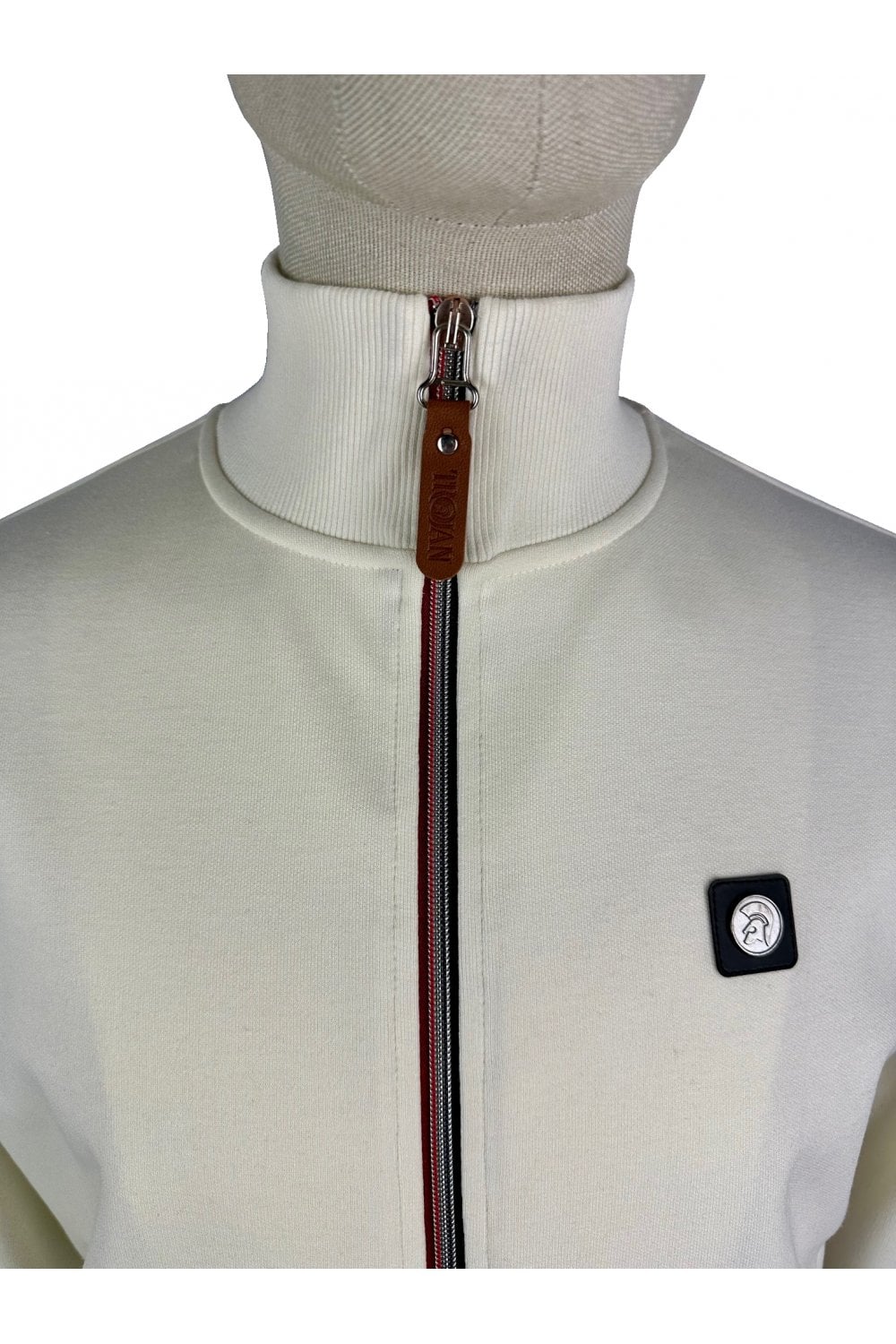 Trojan Chrome Zip Plain Track Top in Ecru