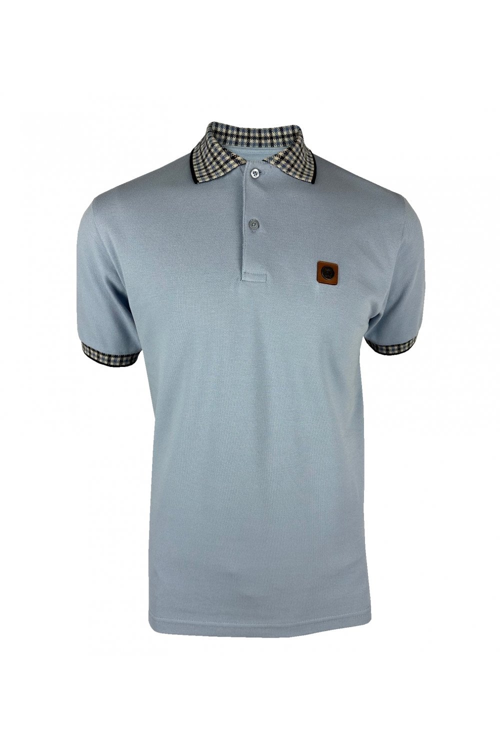 Trojan Jacquard Gingham Trim Pique Polo Shirt In Sky - RD1 Clothing