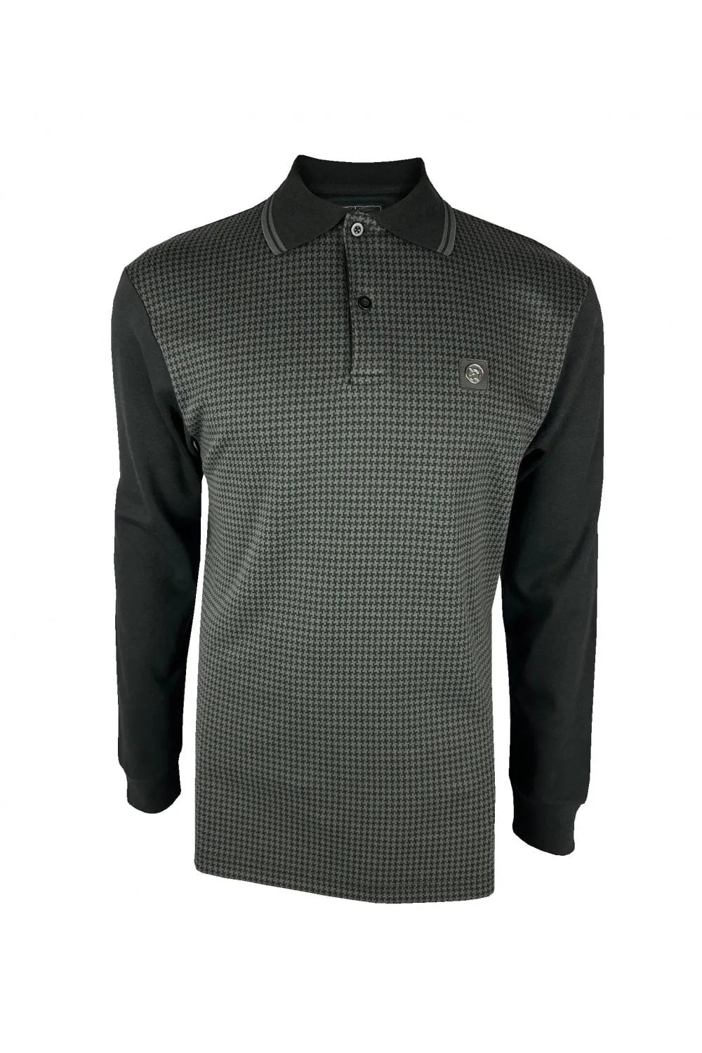 Trojan Houndstooth Panel Polo LS In Black