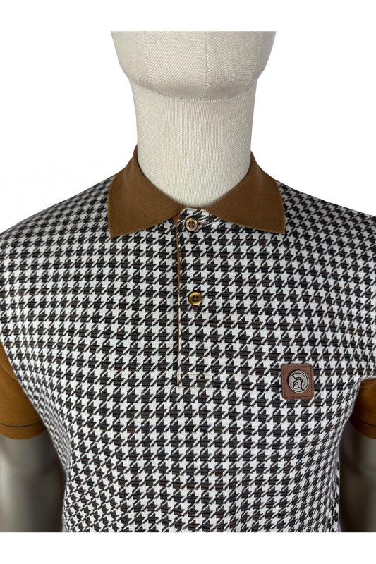 Trojan Houndstooth Panel Polo Tan