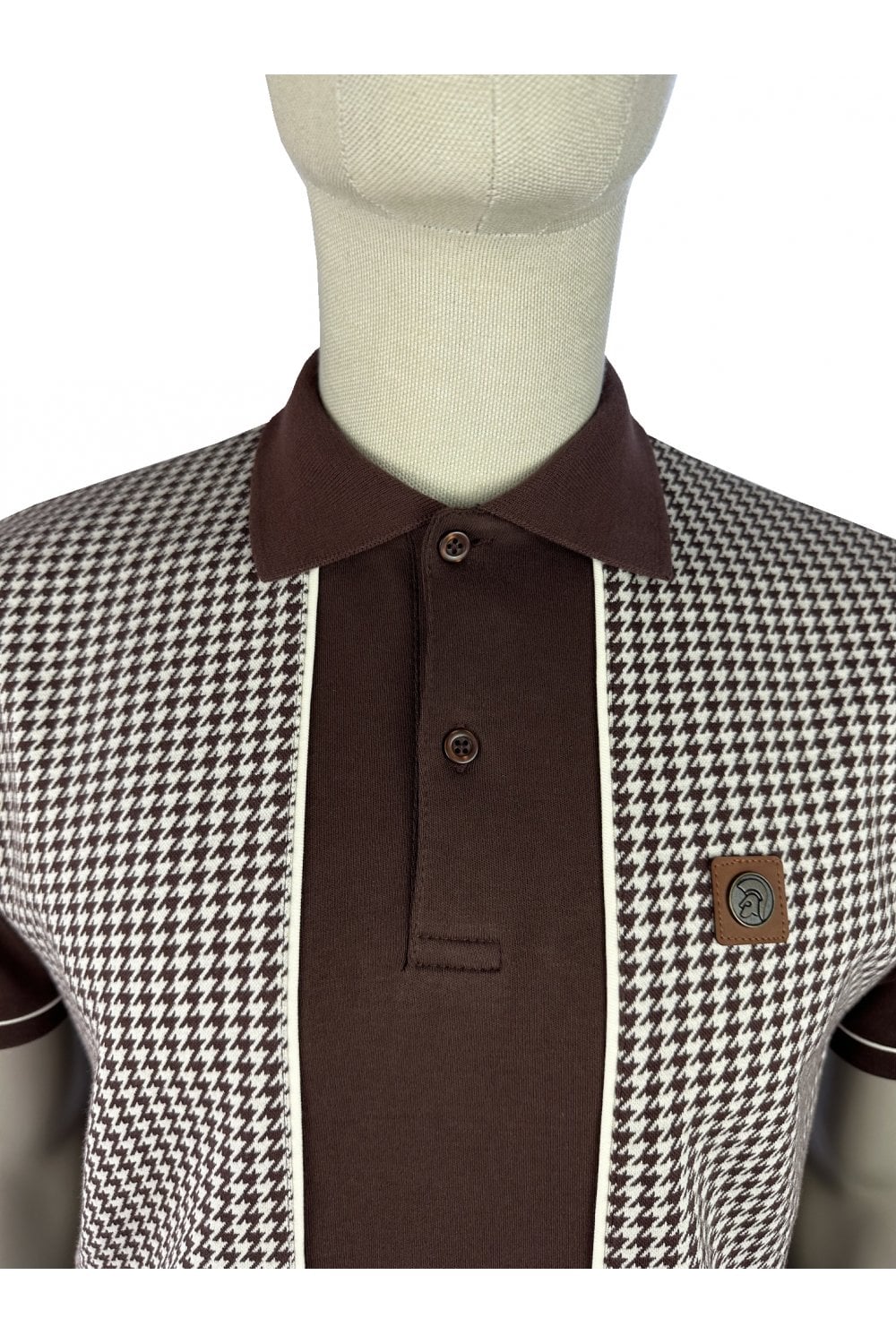 Trojan Houndstooth Panel Polo Chocolate