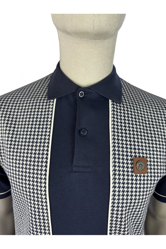 Trojan Houndstooth Panel Polo Navy