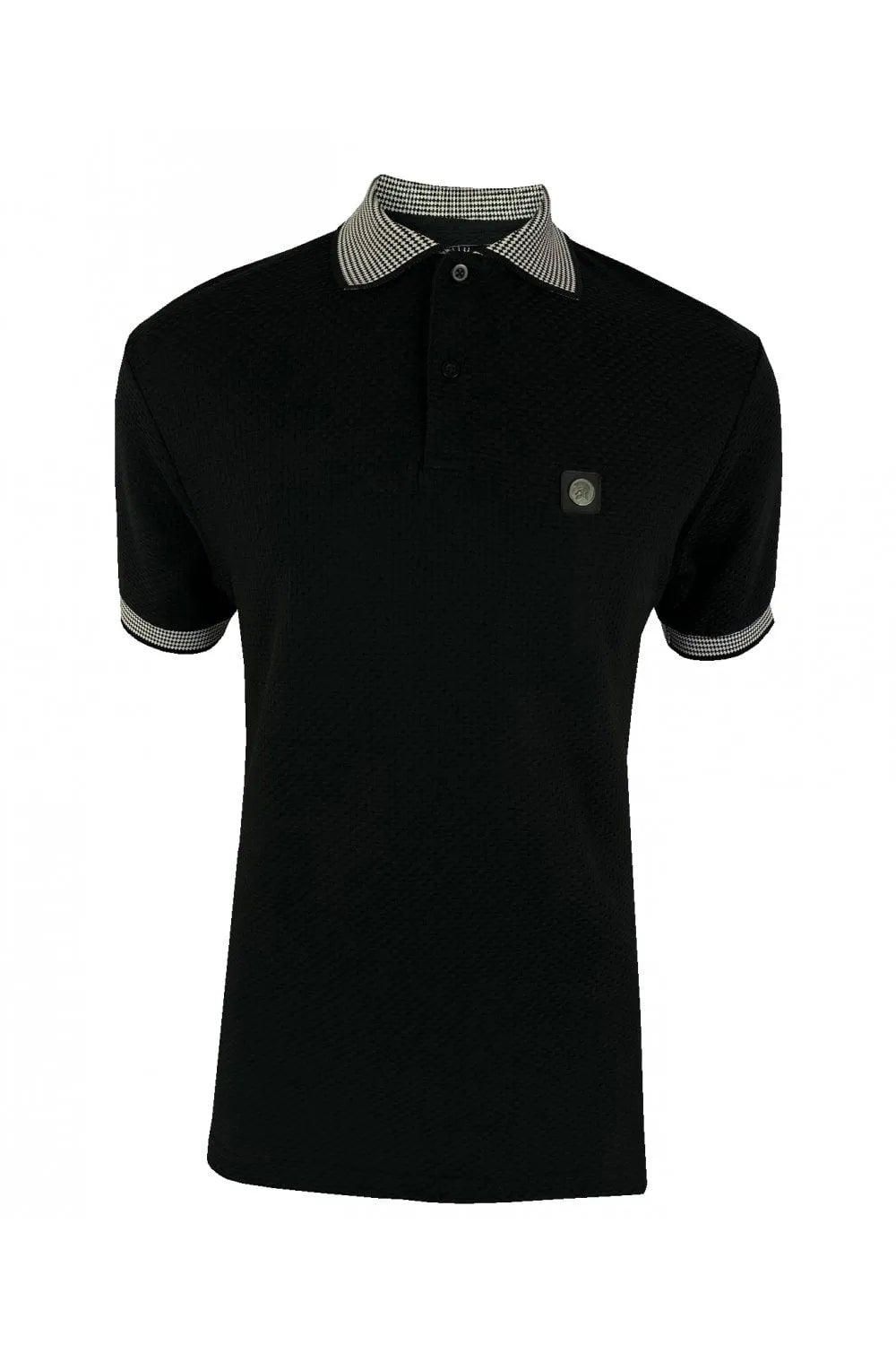 Trojan Jacquard Collar Textured Polo In Black