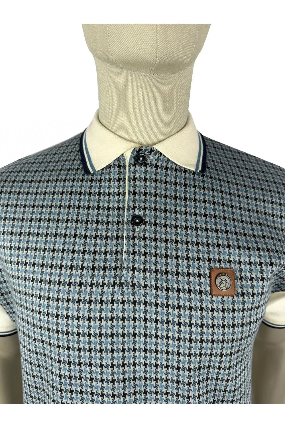 Trojan Jacquard Houndstooth Polo In Ecru - RD1 Clothing