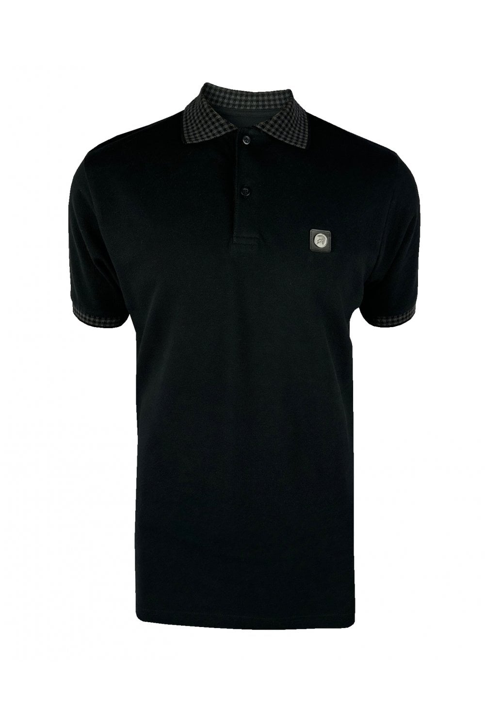 Trojan Mini-Gingham Trim Polo In Black TR/8933