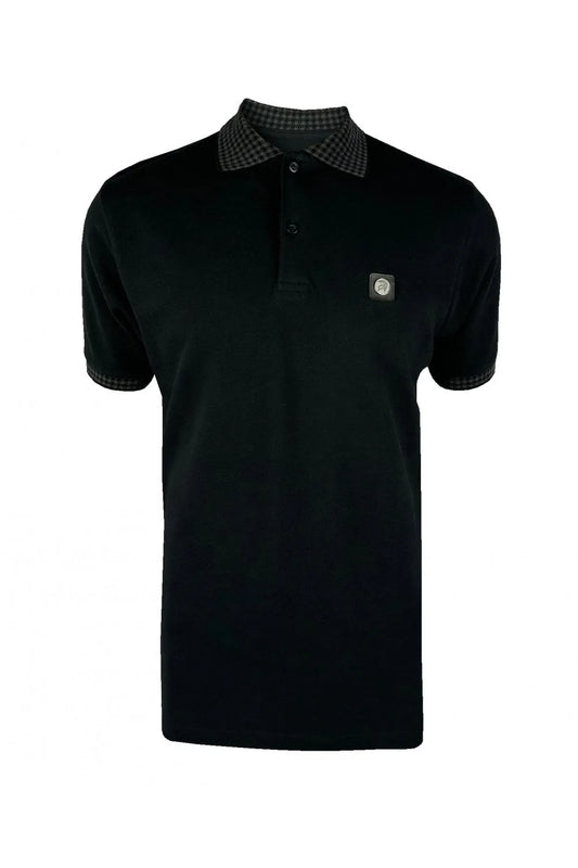 Trojan Mini-Gingham Trim Polo In Black