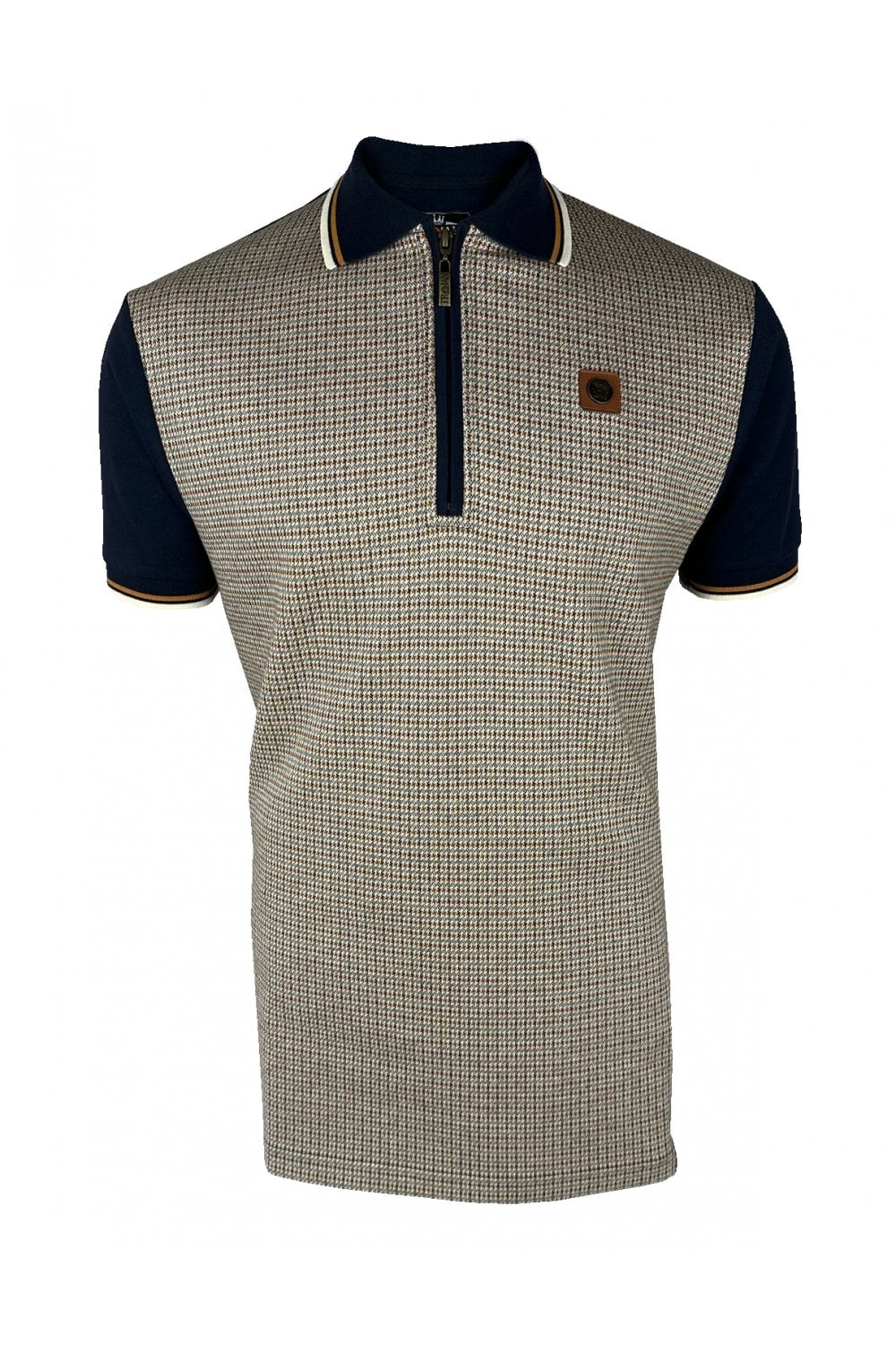 Trojan Houndstooth Zip Polo In Navy TR/9071 - RD1 Clothing