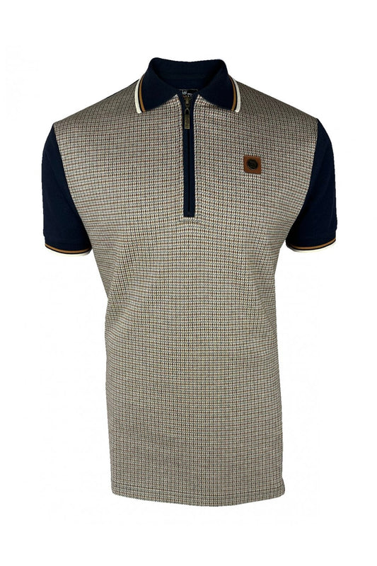 Trojan Houndstooth Zip Polo In Navy TR/9071 - RD1 Clothing
