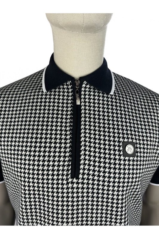 Trojan Mono Houndstooth Zip Polo Black
