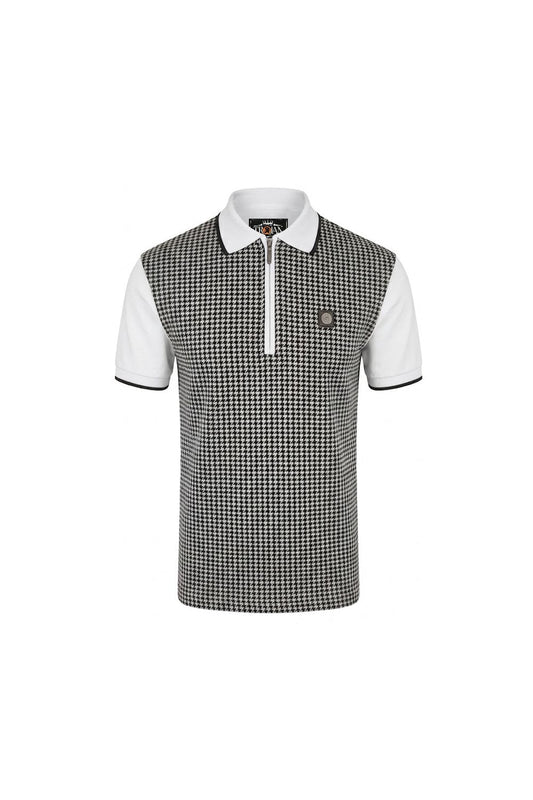Trojan Mono Houndstooth Zip Polo White