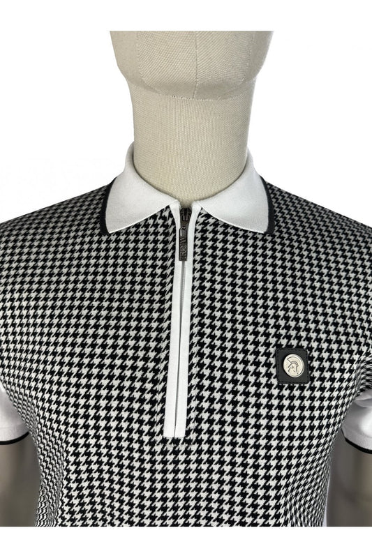 Trojan Mono Houndstooth Zip Polo White