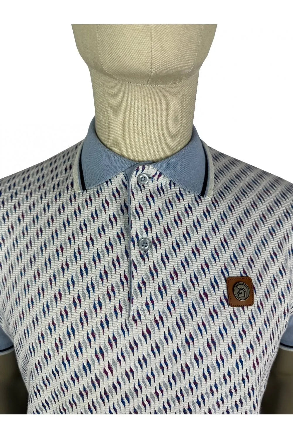 Trojan Ottoman Jacquard Panel Polo In Sky - RD1 Clothing