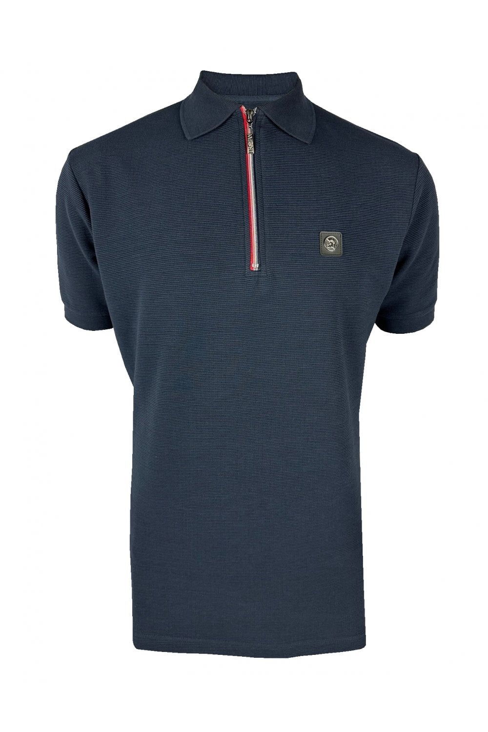 Trojan Ottoman Rib Zip Polo in Navy