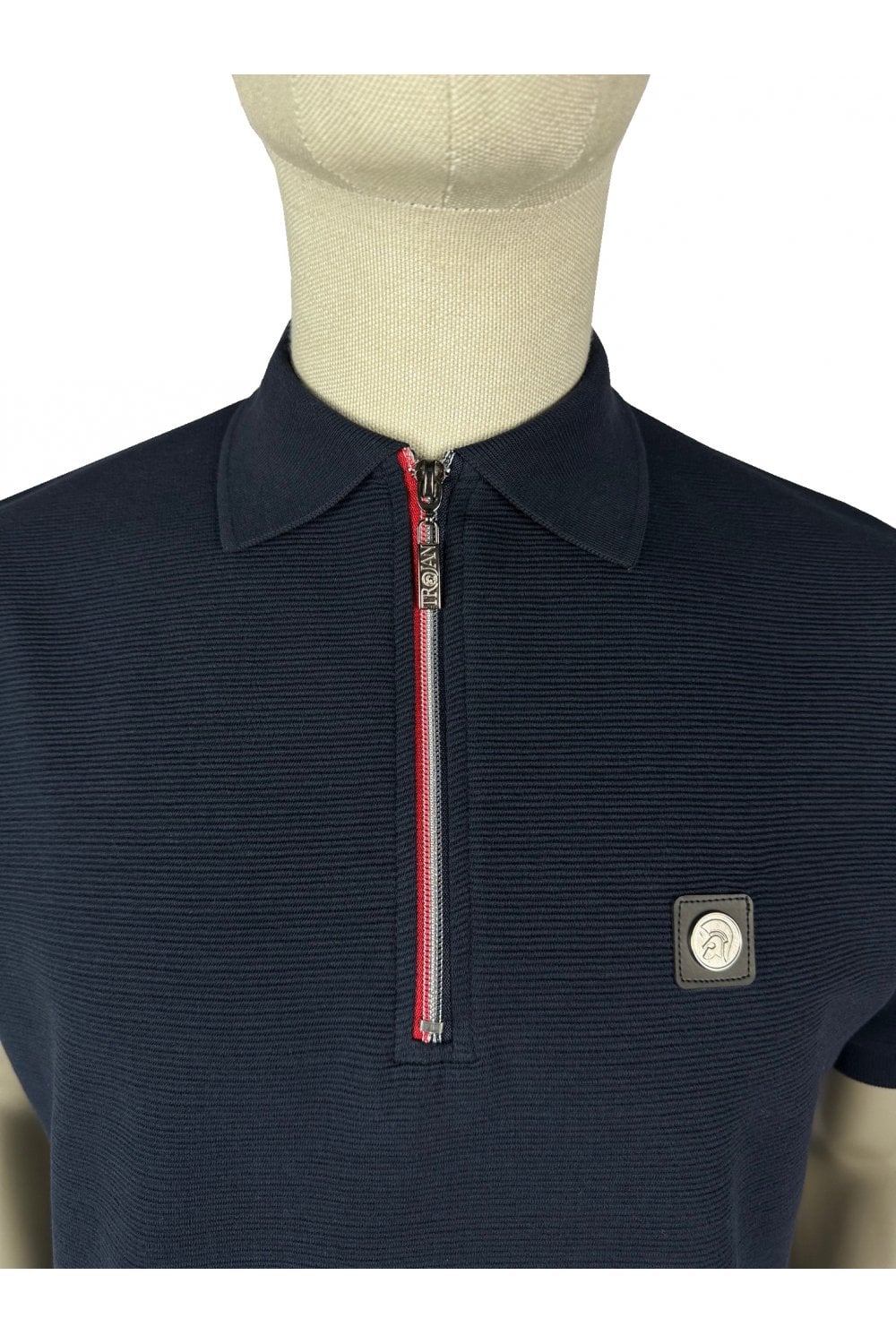 Trojan Ottoman Rib Zip Polo in Navy