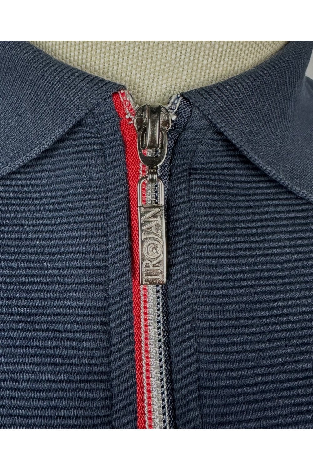 Trojan Ottoman Rib Zip Polo in Navy