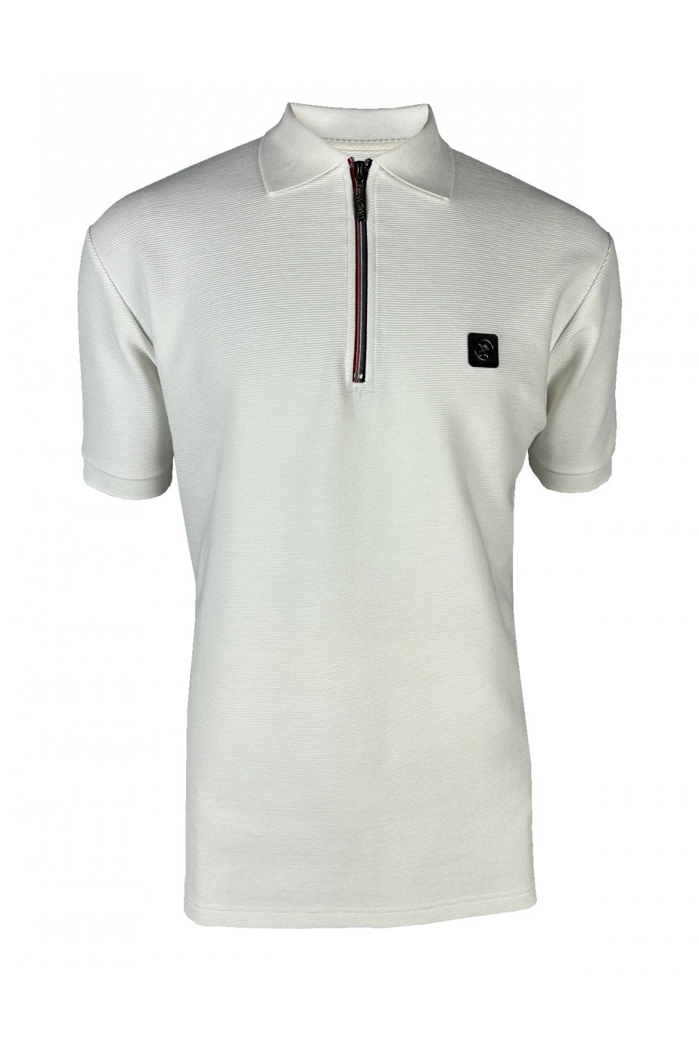 Trojan Ottoman Rib Zip Polo in Ecru