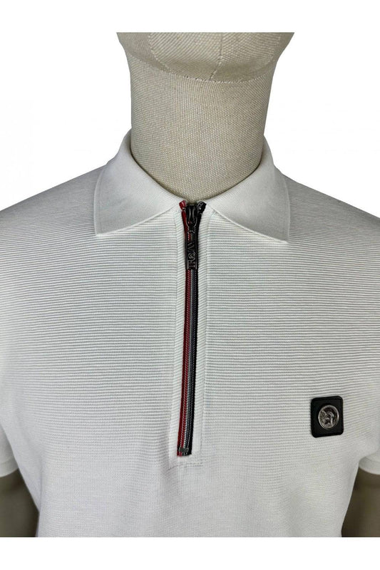 Trojan Ottoman Rib Zip Polo in Ecru - RD1 Clothing