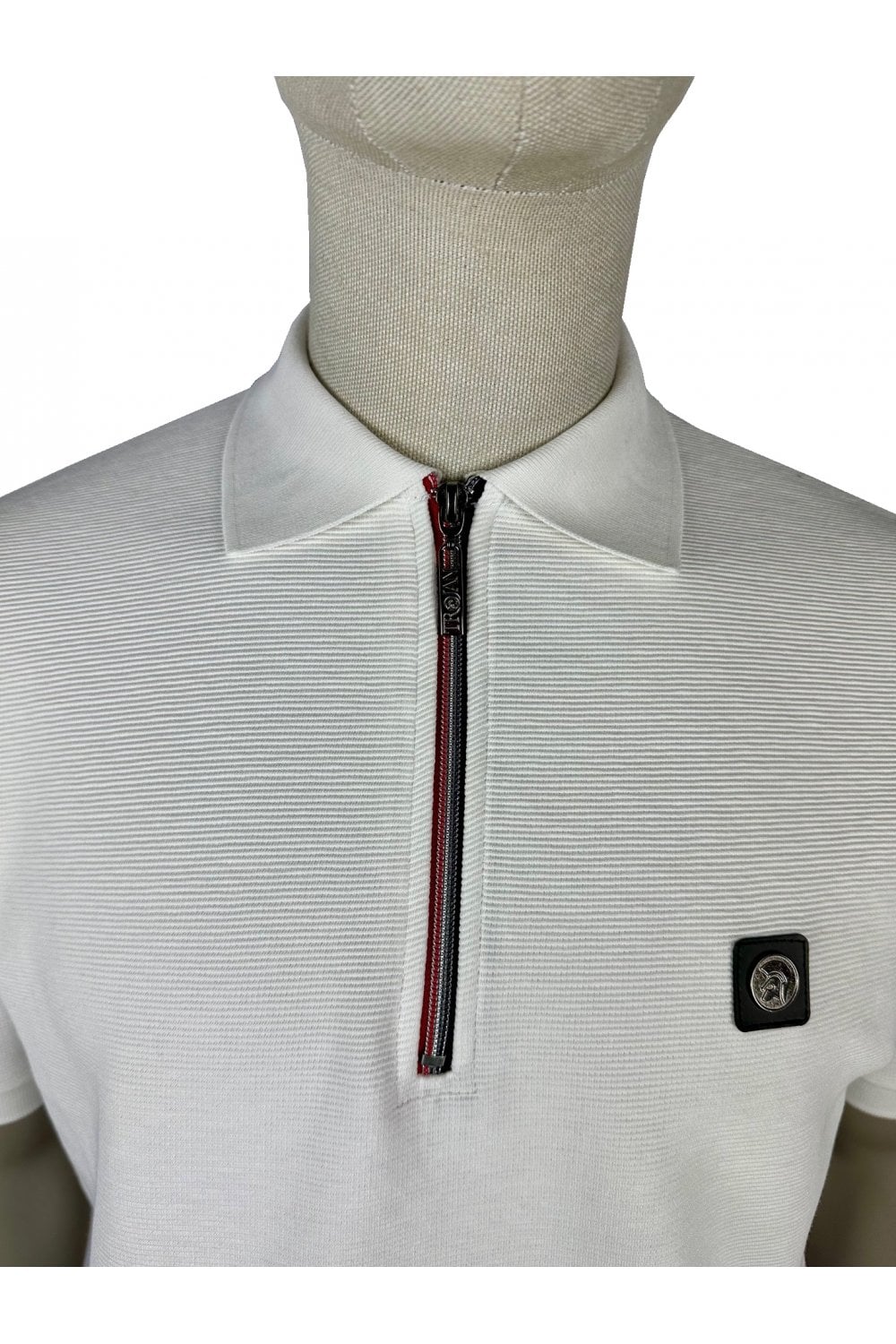 Trojan Ottoman Rib Zip Polo in Ecru