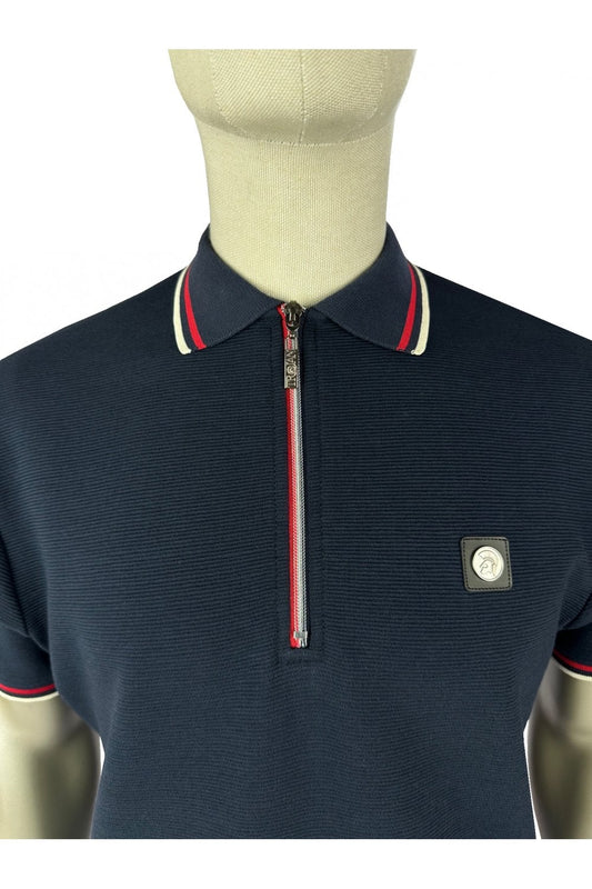 Trojan Ottoman Rib Zip Polo Navy
