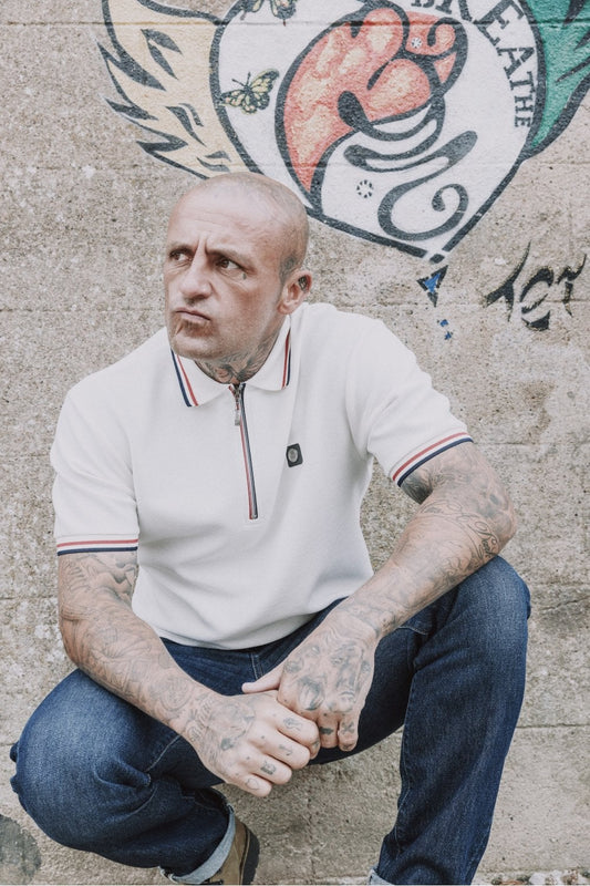 Trojan Ottoman Rib Zip Polo Ecru