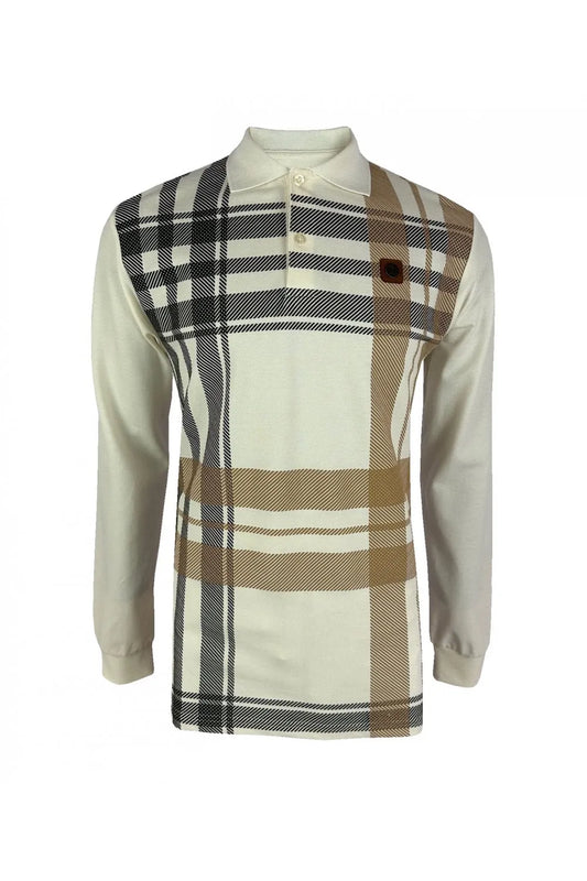 Trojan Oversize Check Panel L/S Polo In Ecru