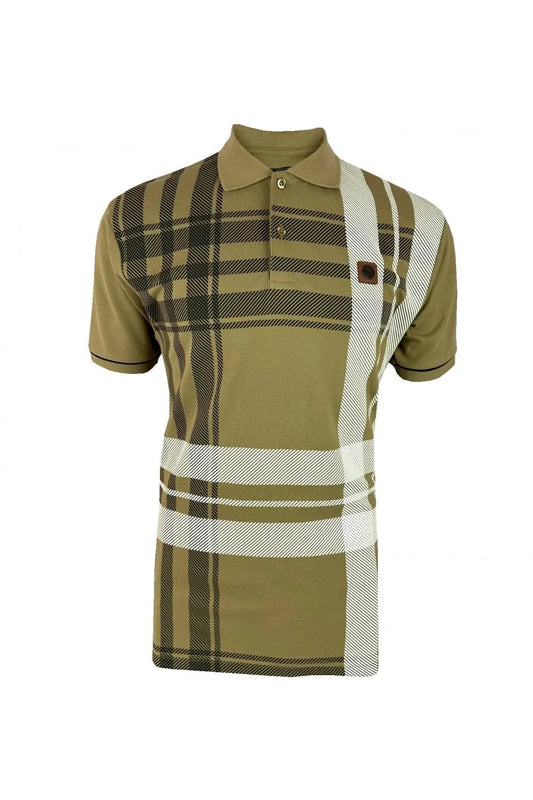 Trojan Oversize Check Panel Polo In Camel