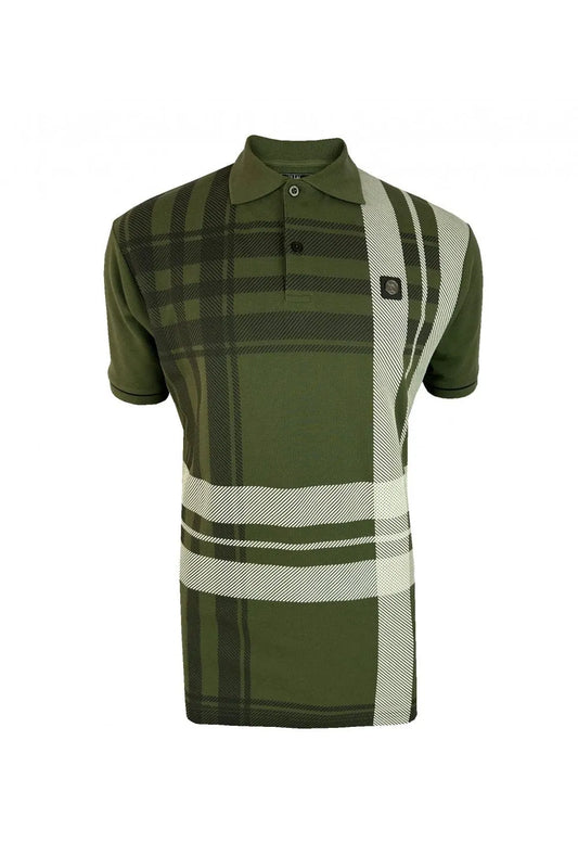 Trojan Oversize Check Panel Polo In Army Green