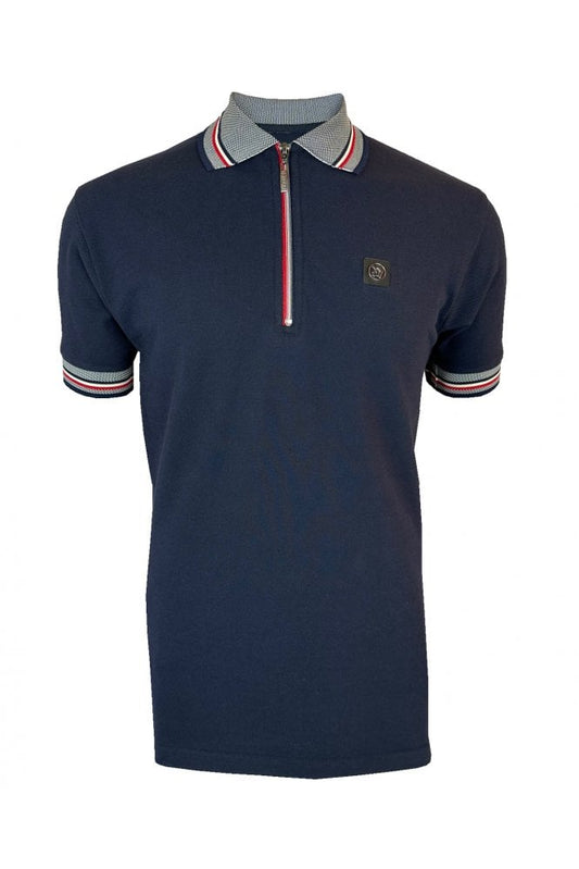 Trojan Oxford Collar Zip Pique Polo Navy