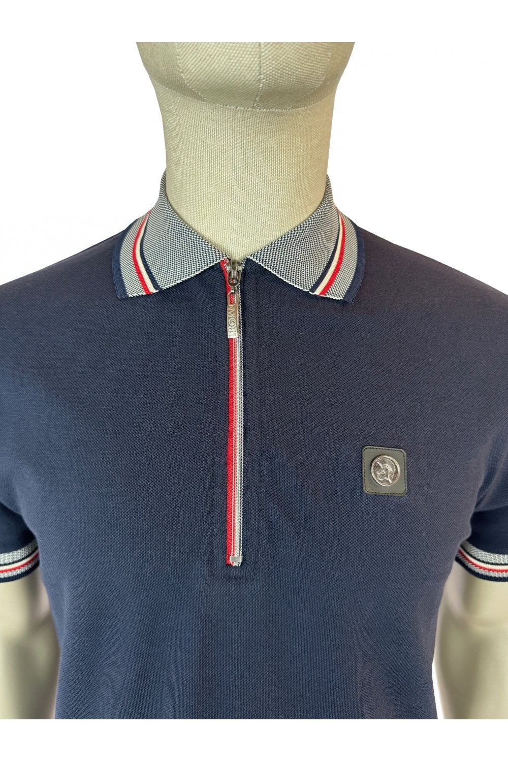 Trojan Oxford Collar Zip Pique Polo Navy - RD1 Clothing