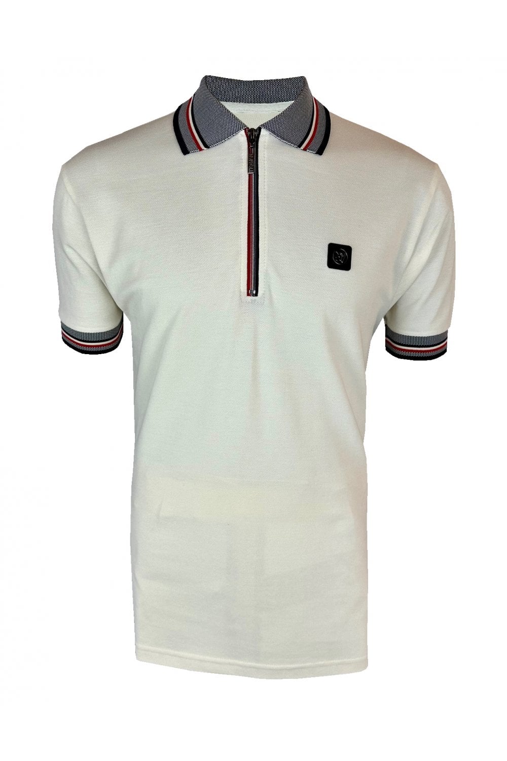 Trojan Oxford Collar Zip Pique Polo Ecru - RD1 Clothing