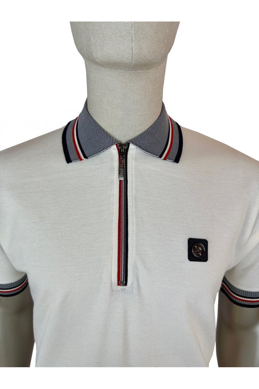 Trojan Oxford Collar Zip Pique Polo Ecru