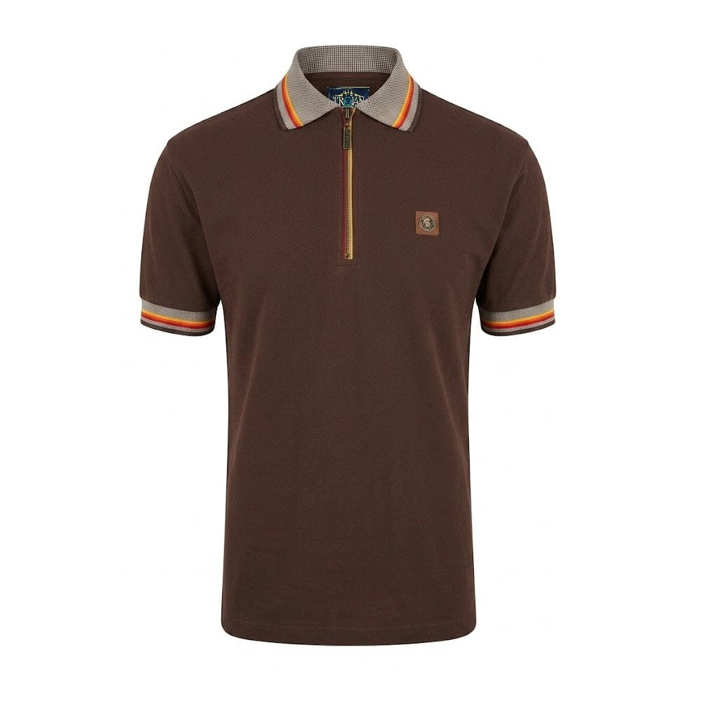 Trojan Oxford Collar Zip Pique Polo Chocolate