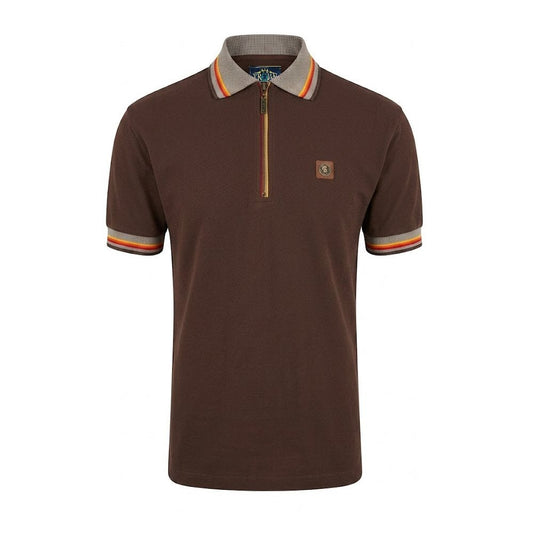 Trojan Oxford Collar Zip Pique Polo Chocolate