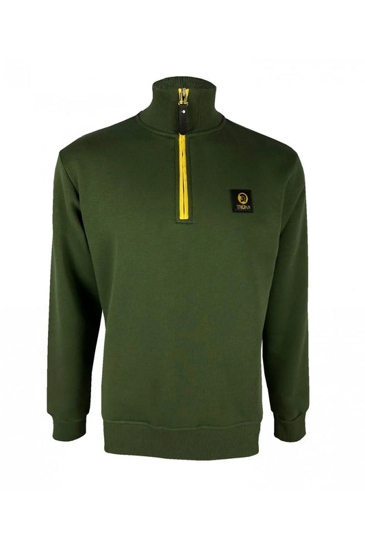 Trojan Quarter Zip Sweat In Army Green