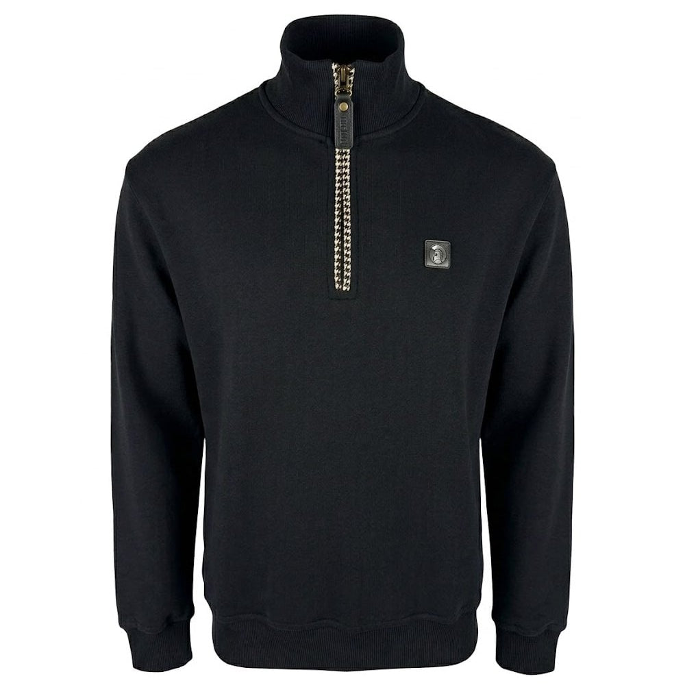 Trojan black quarter zip trim sweatshirt jumper with a high collar and ribbed cuffs, casual athletic style.
