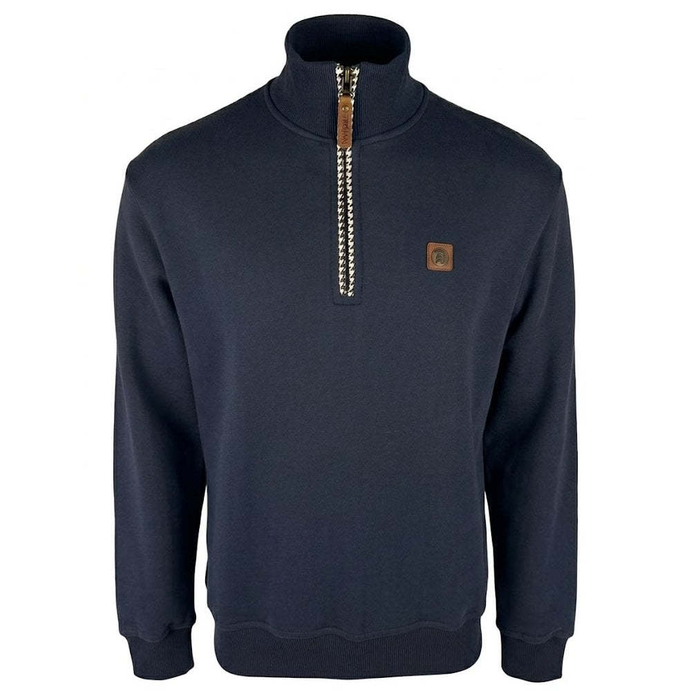 Navy Trojan Quarter Zip Trim Sweat Jumper featuring a quarter zip neckline and stylish trim details.