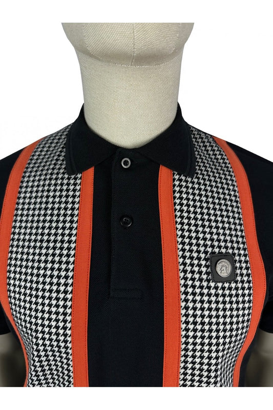 Trojan Taped Houndstooth Panel Polo In Black - RD1 Clothing