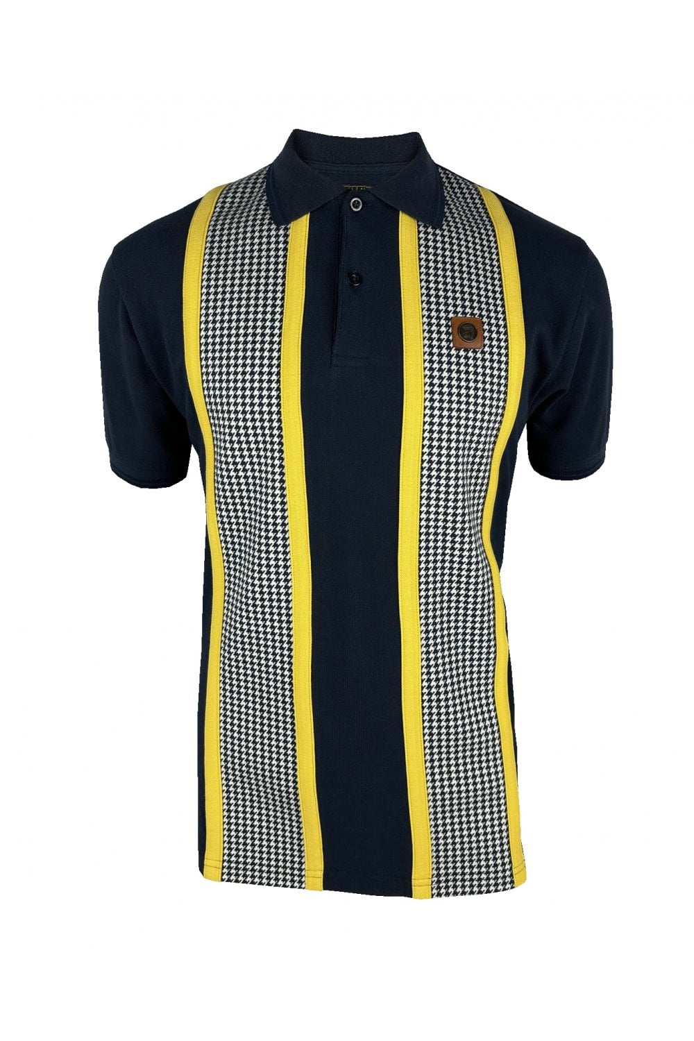 Trojan Taped Houndstooth Panel Polo In Navy - RD1 Clothing