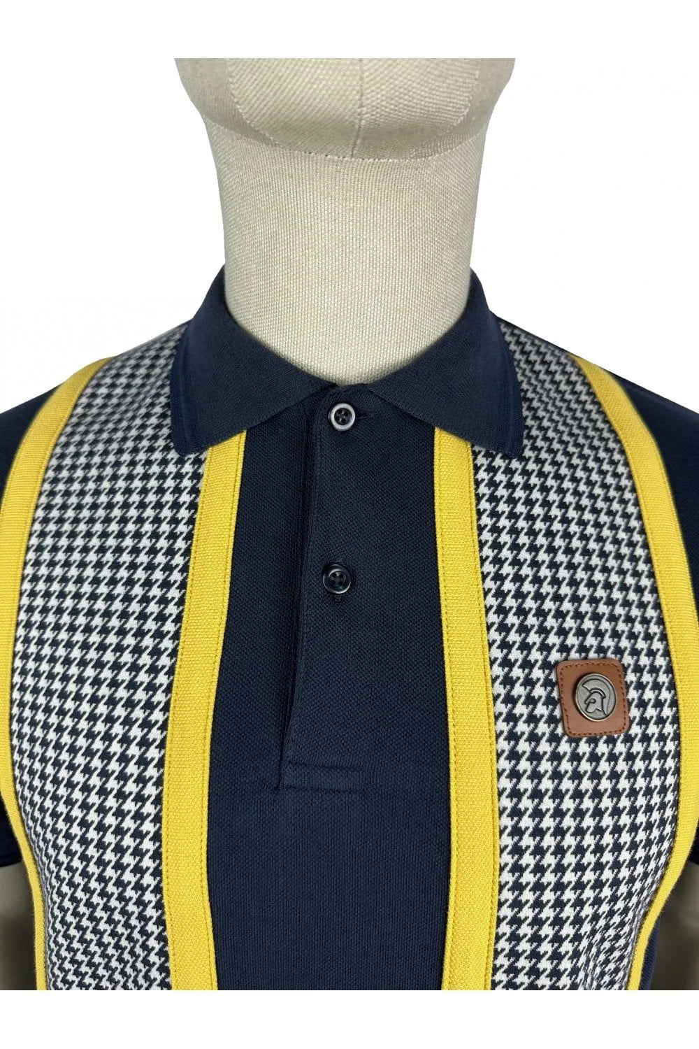 Trojan Taped Houndstooth Panel Polo In Navy - RD1 Clothing