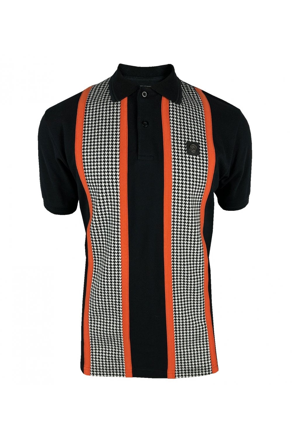Trojan Taped Houndstooth Panel Polo In Black - RD1 Clothing