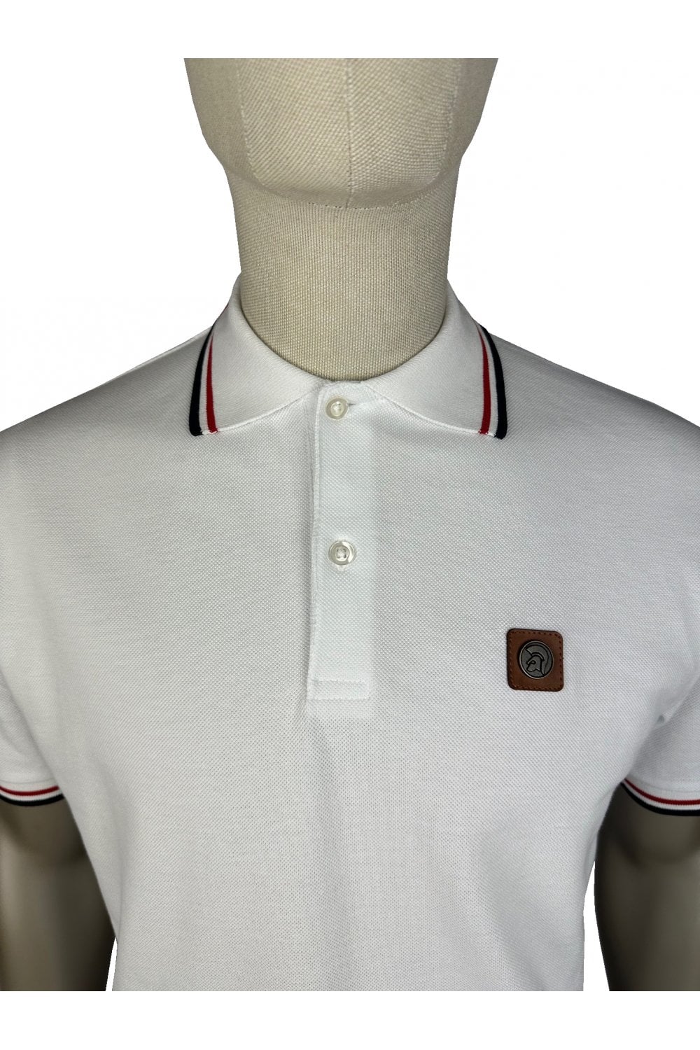 Trojan Three Colour Tipped Pique Polo in White