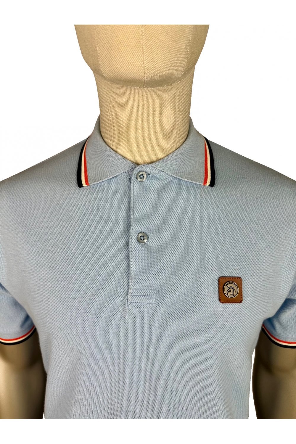 Trojan Three Colour Tipped Pique Polo in Powder