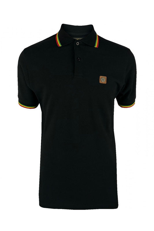 Trojan Three Colour Tipped Pique Polo in Black